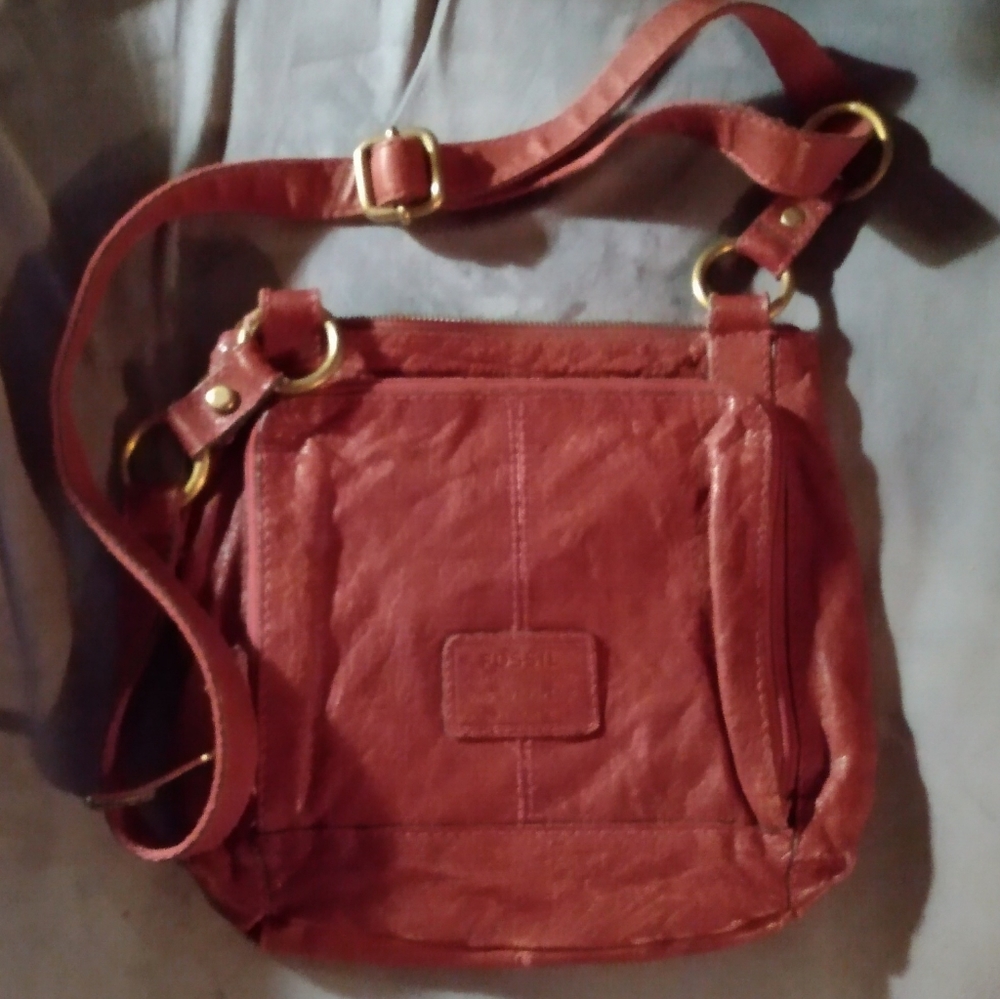 FOSSIL Red Leather Crossbody Bag, Medium Size